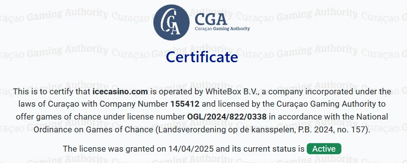 Ice Casino license