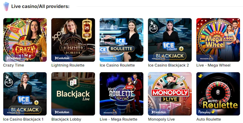 Ice Casino live games